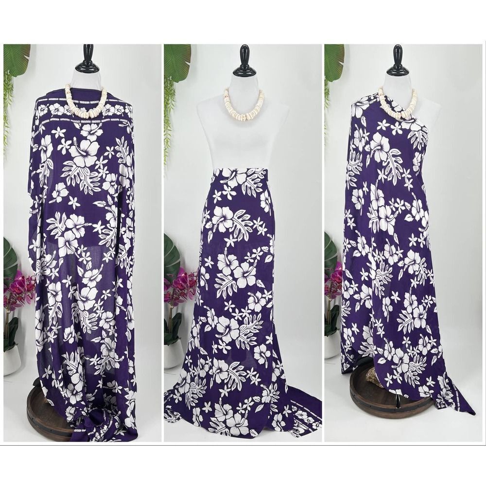 Purple/White Hibiscus  SARONG Kīkepa Pareo Beach Wrap Skirt Summer Scarf